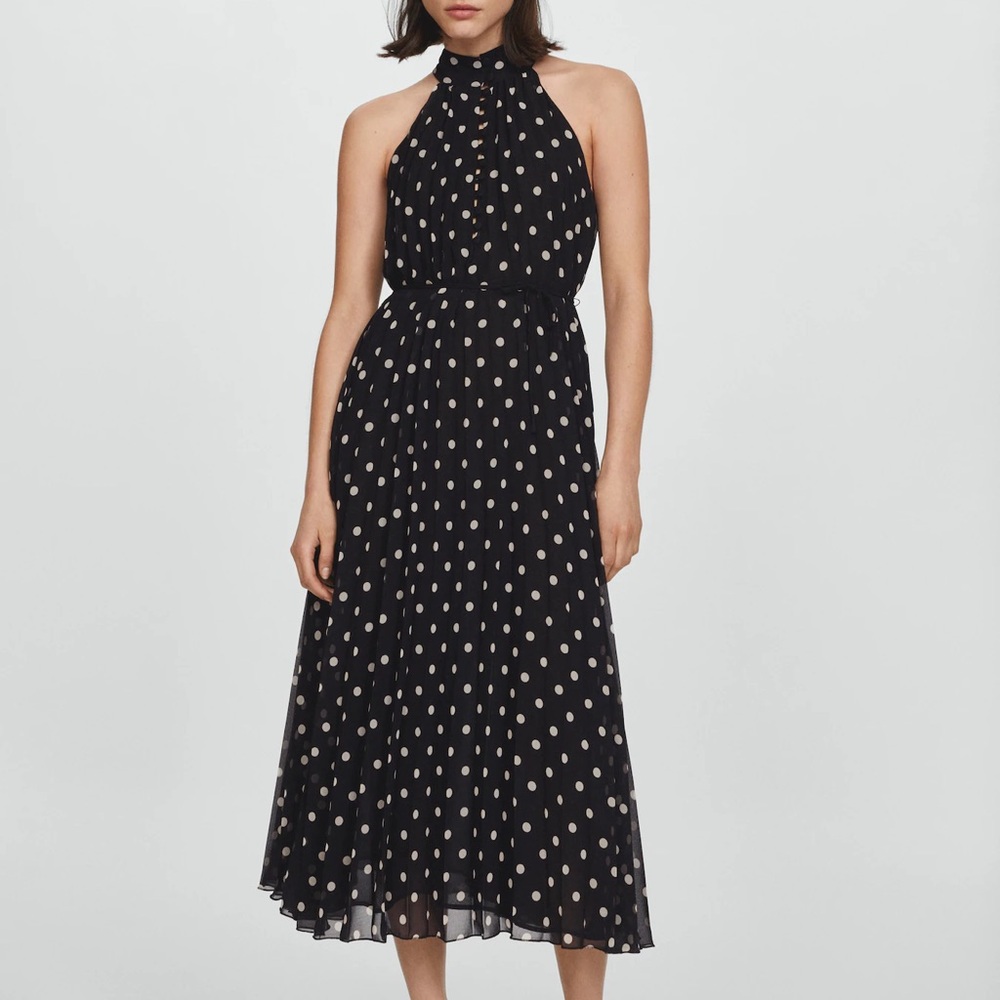 NWOT MANGO POLKA-DOT PLEATED DRESS